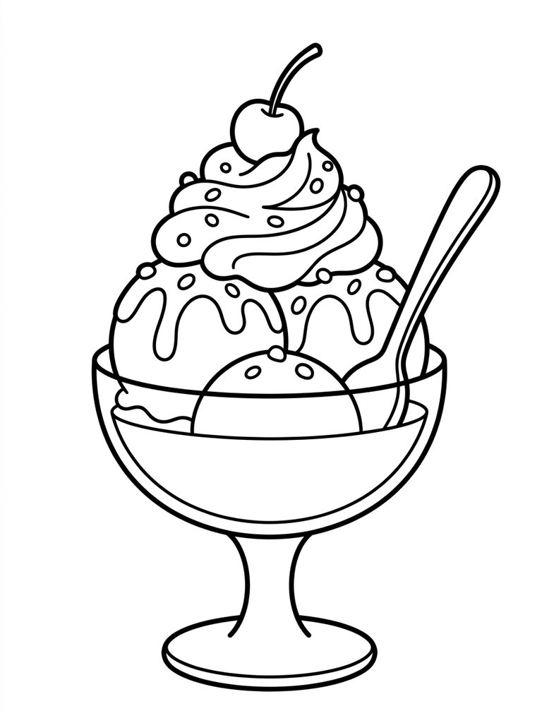 Ice Cream Sundae Coloring Page