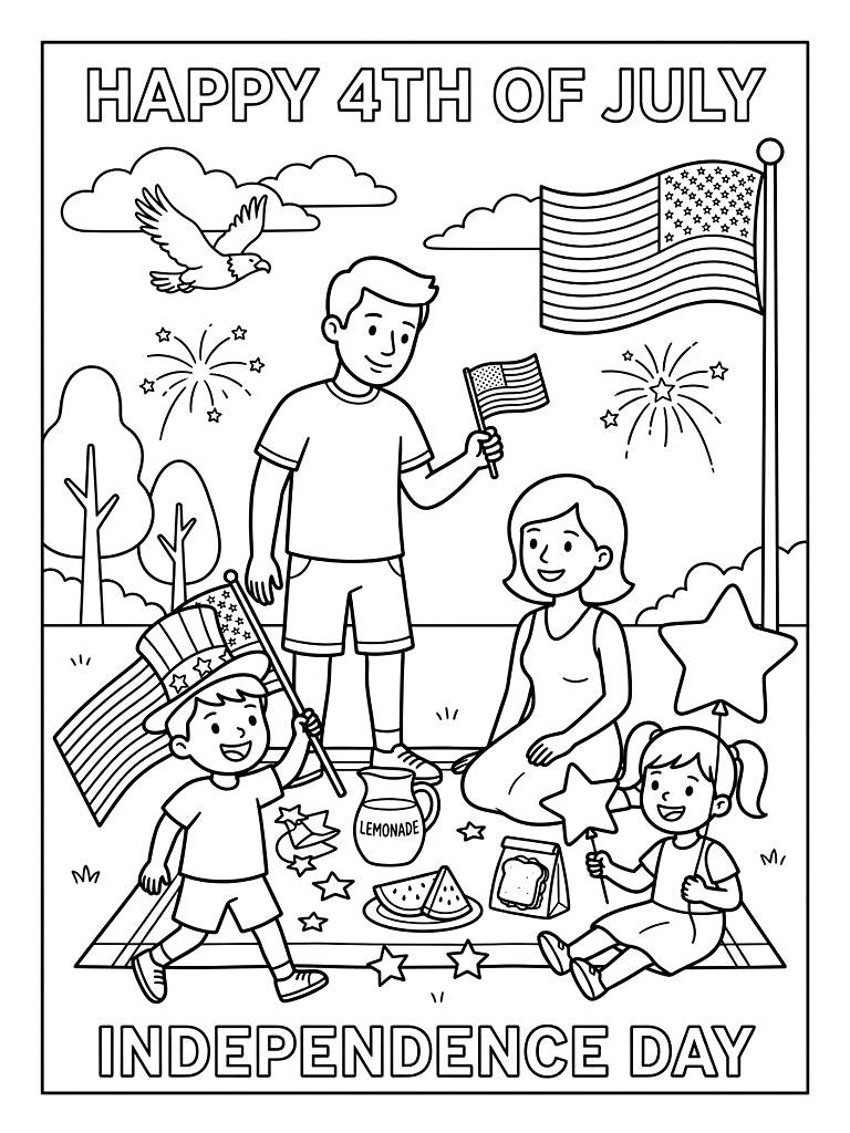 Independence Day July 4th Patriotic Scenes Coloring Page