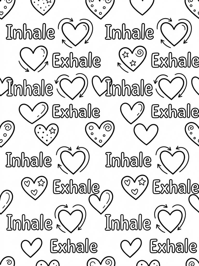 Inhale Exhale Heart Pattern Coloring Page