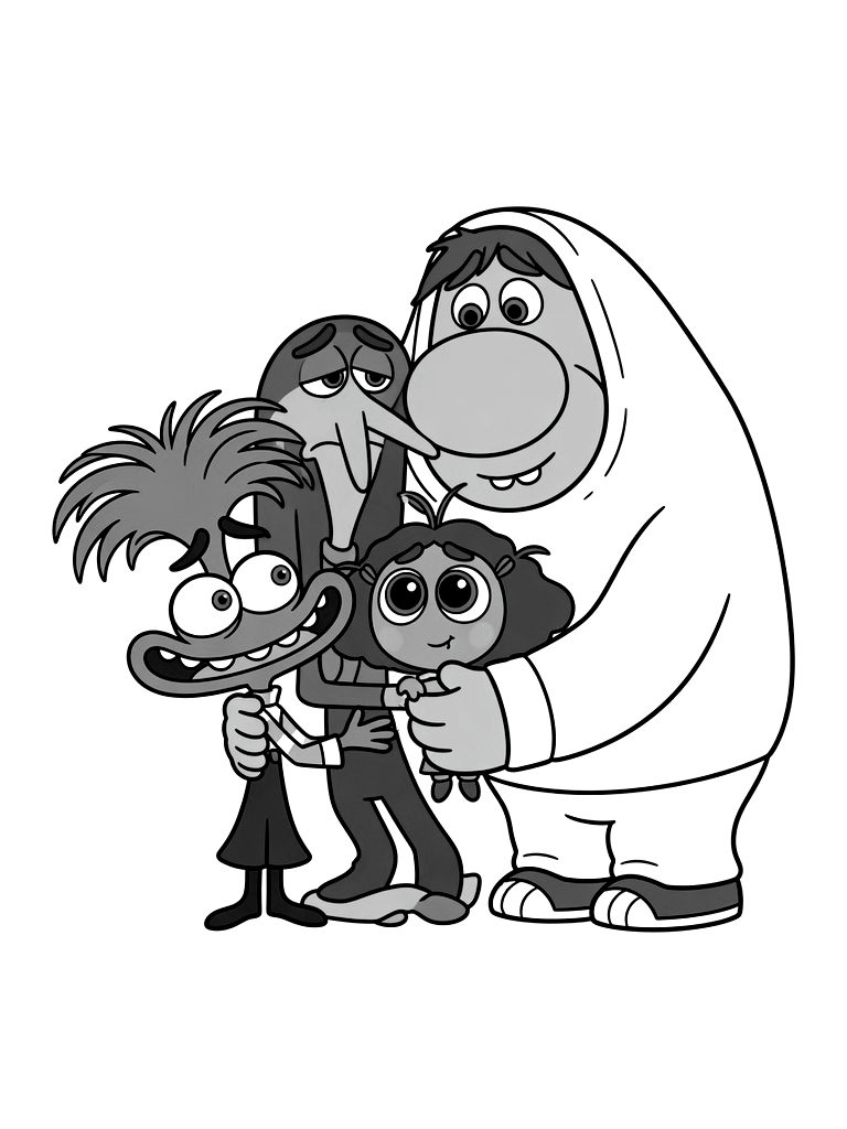 Inside Out 2 Cute Emotion Characters coloring page — free printable for kids and adults