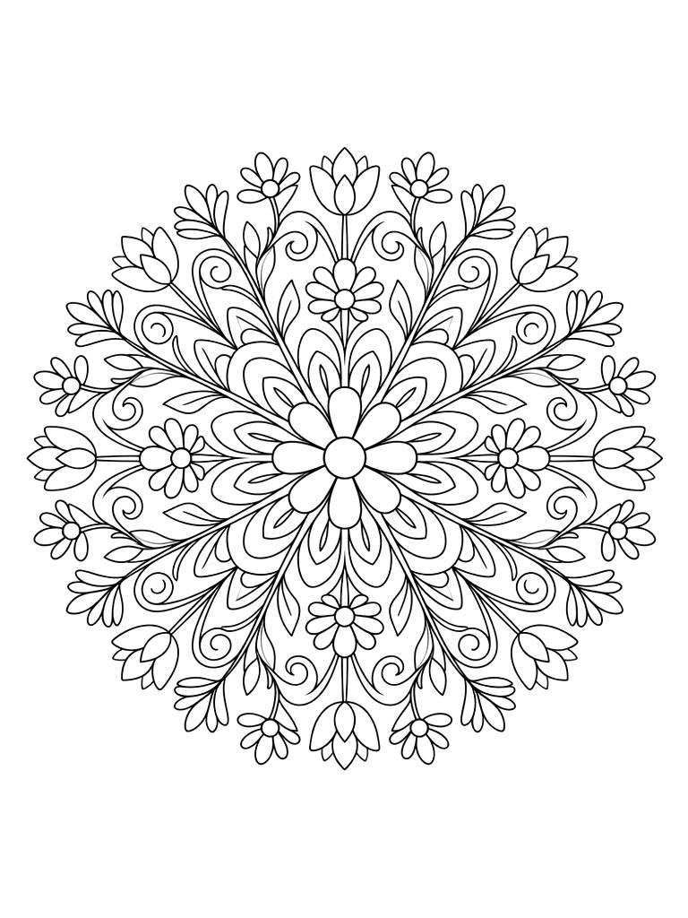 Intricate Floral Mandala For Adult Anxiety Relief coloring page — free printable for kids and adults