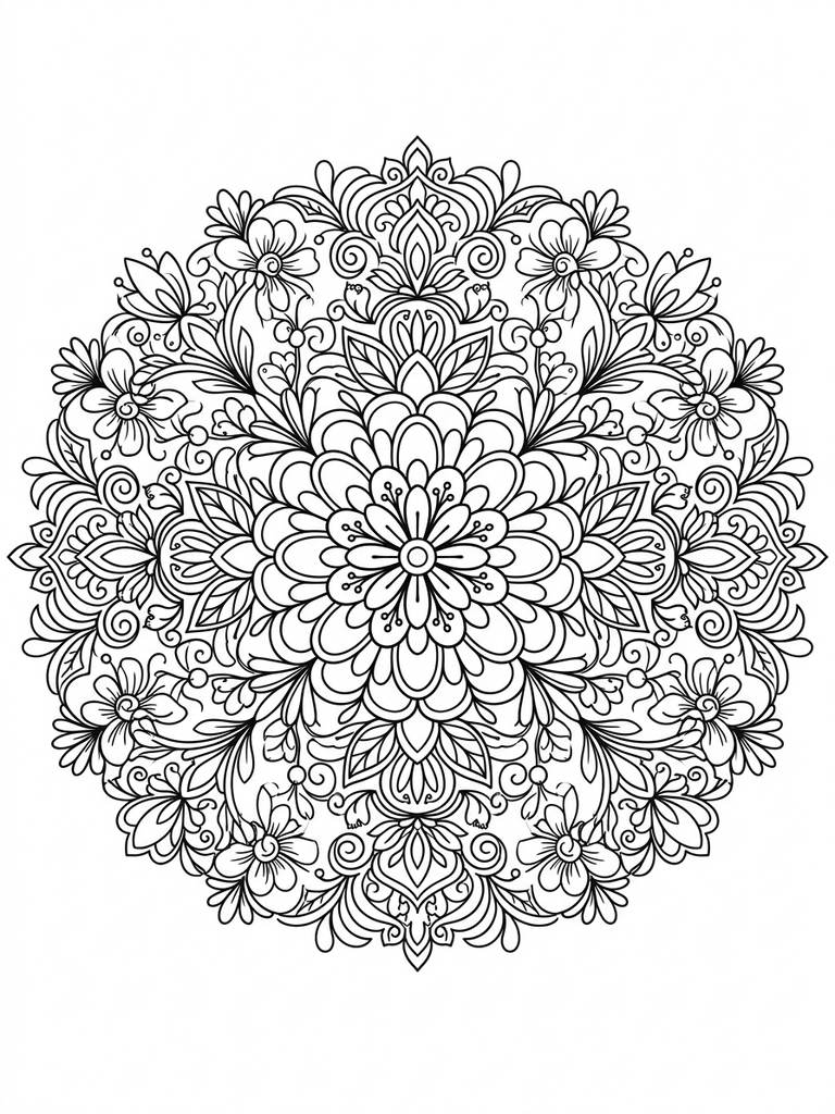 Intricate Mandala With Floral Elements Coloring Page