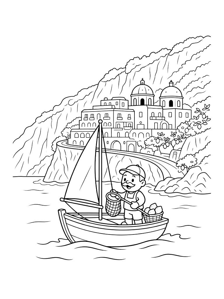 Italian Amalfi Coast Coloring Page
