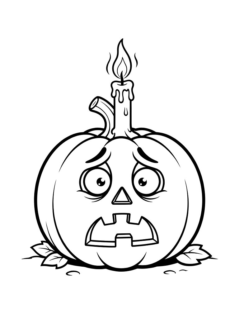 Jack-o'-lantern Carved With A Scared Face And A Spooky Candle Coloring Page