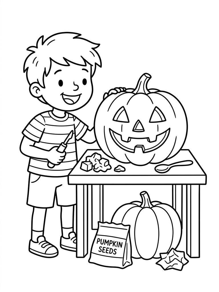 Jack-o'-Lantern / Pumpkin Carving Scene Coloring Page