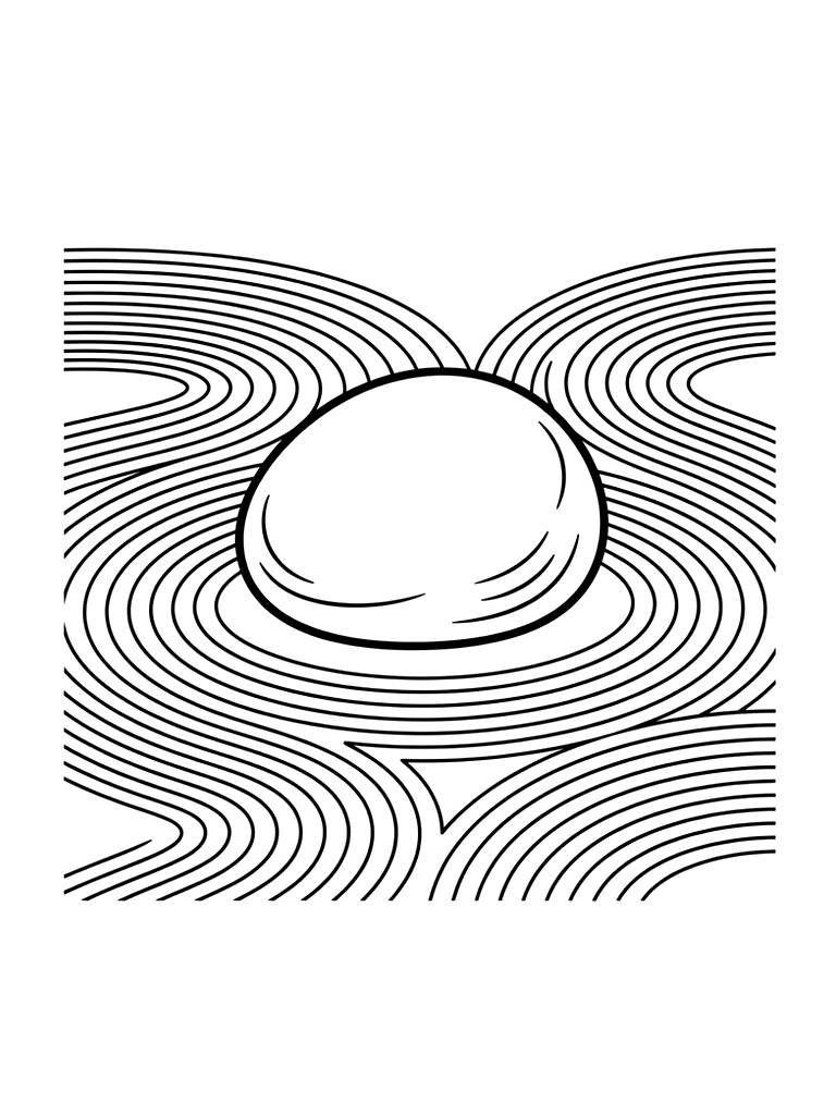 Japanese Zen Garden With Intricate Raked Sand Patterns And A Single Smooth Stone Coloring Page — free printable for kids and adults
