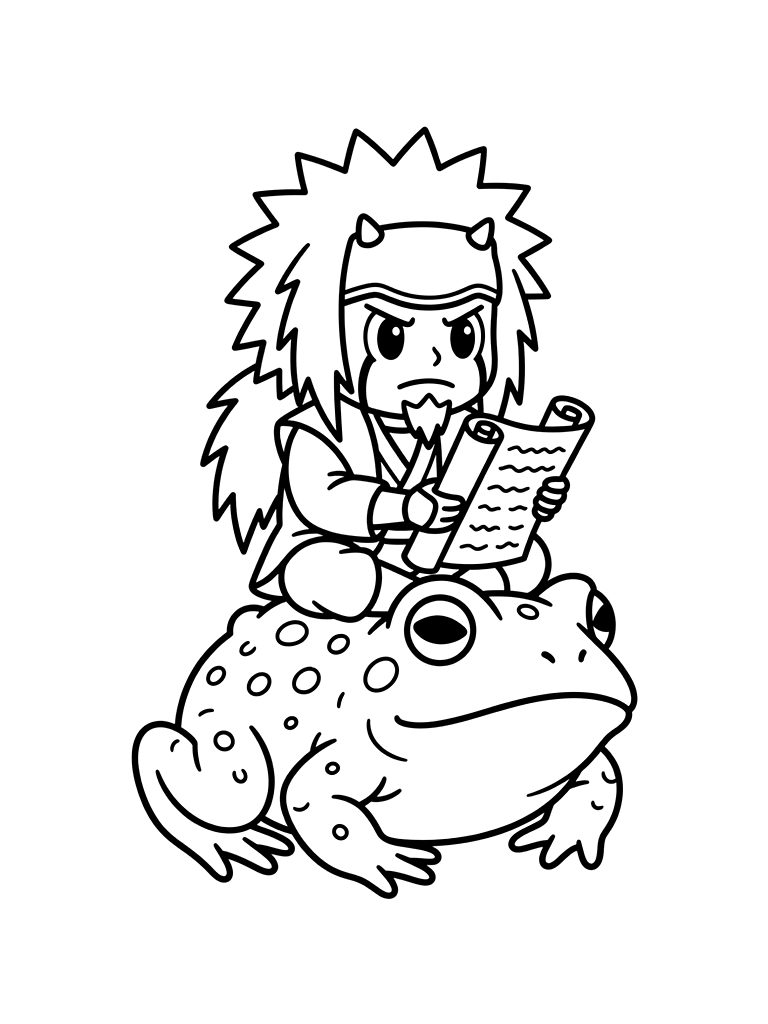 Jiraiya Sitting On A Giant Toad Summoning With A Scroll And A Determined Look Coloring Page