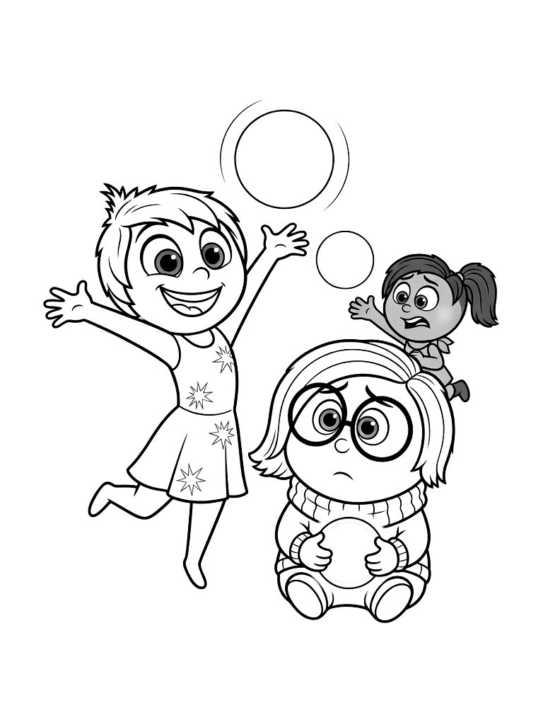 Joy And Sadness From Inside Out 2 With New Emotion Orbs Coloring Page — free printable for kids and adults