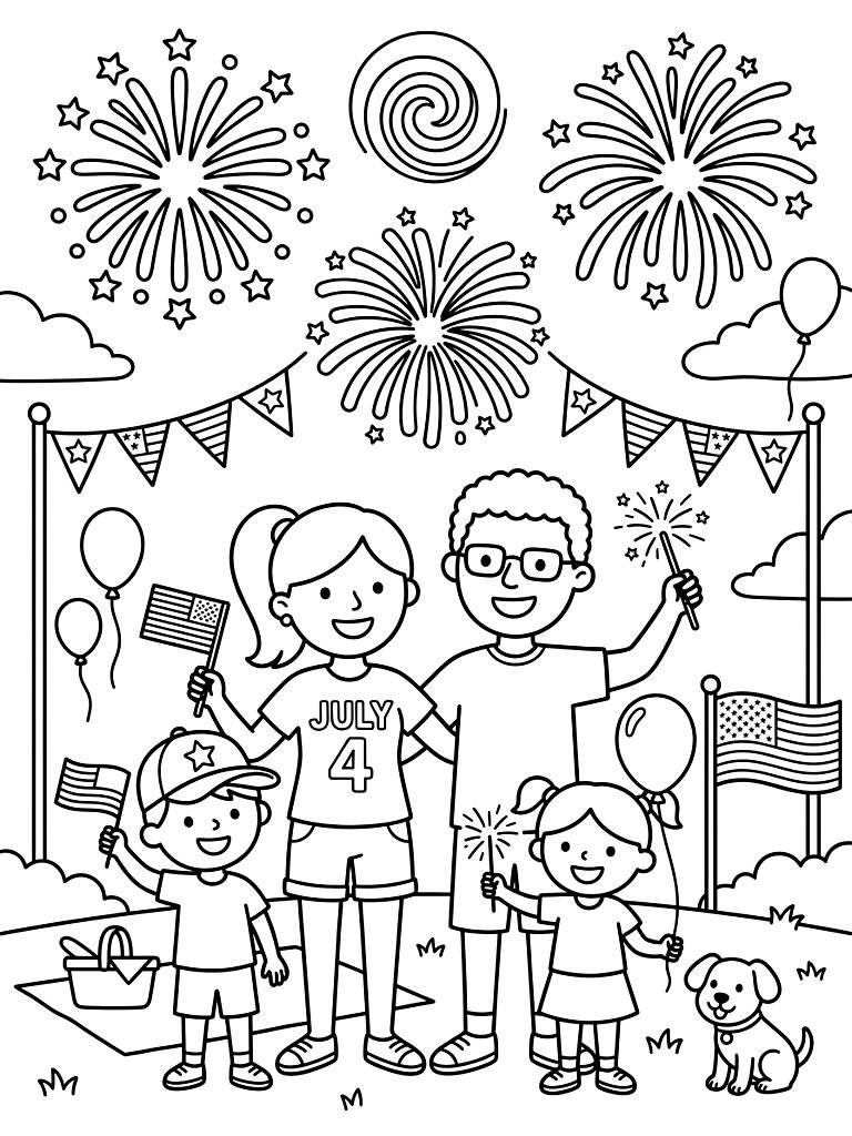 July 4th Independence Day Celebration Coloring Page
