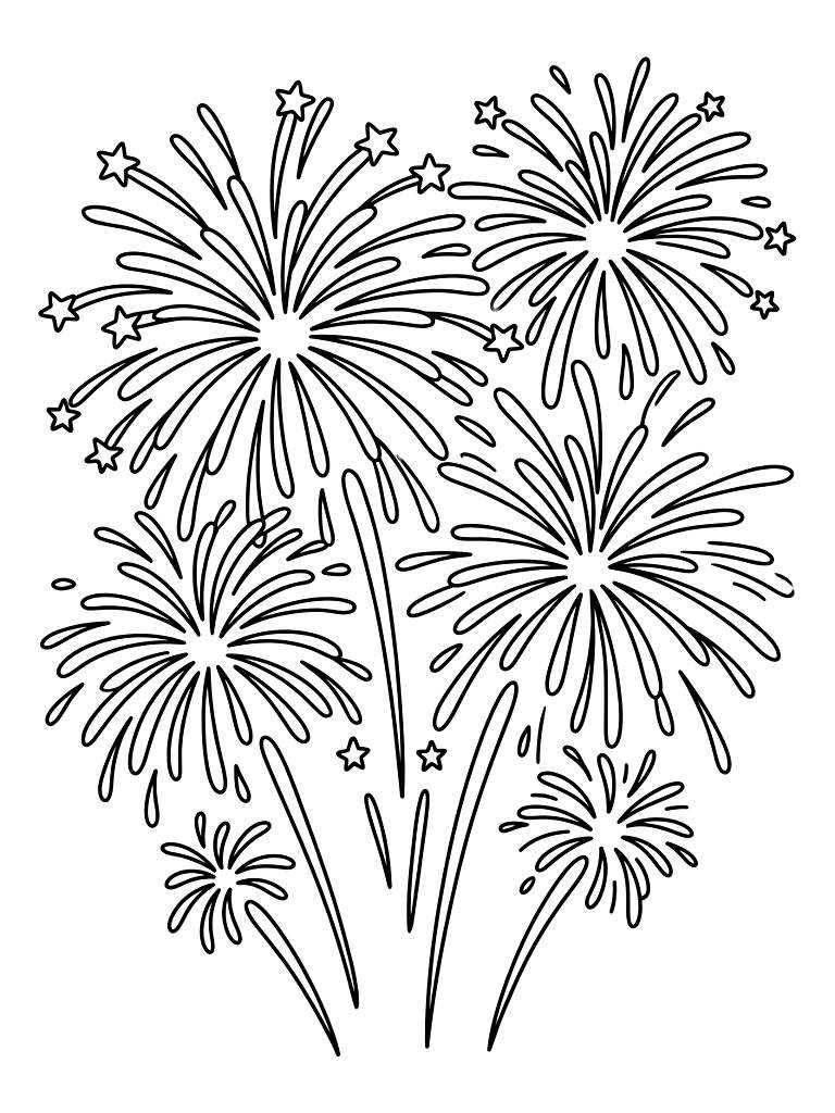 July 4th Independence Day Fireworks Coloring Page