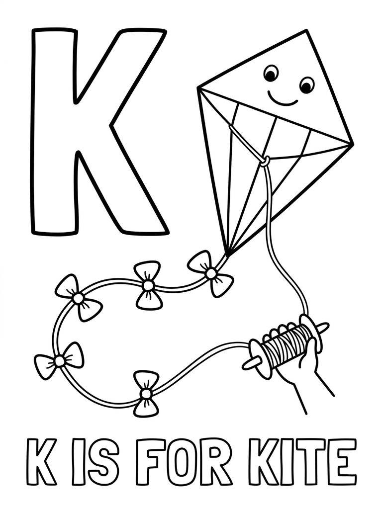 K Is For Kite Coloring Page