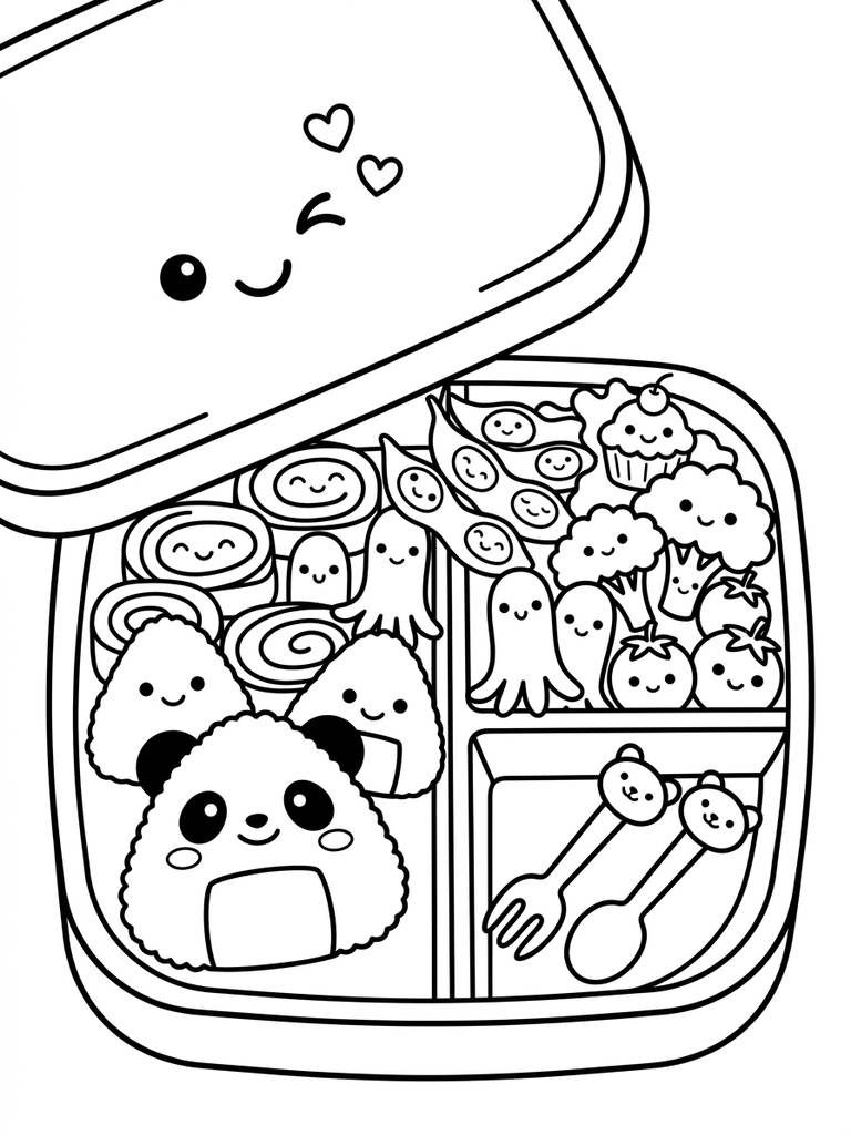 Kawaii Bento Box Lunch Coloring Page