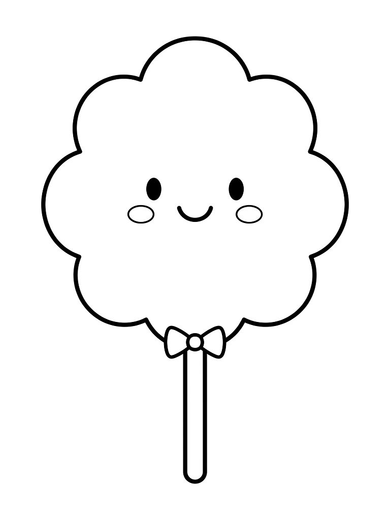 Kawaii Cloud-shaped Cotton Candy Character With A Smiling Face And A Tiny Bow Tie Coloring Page