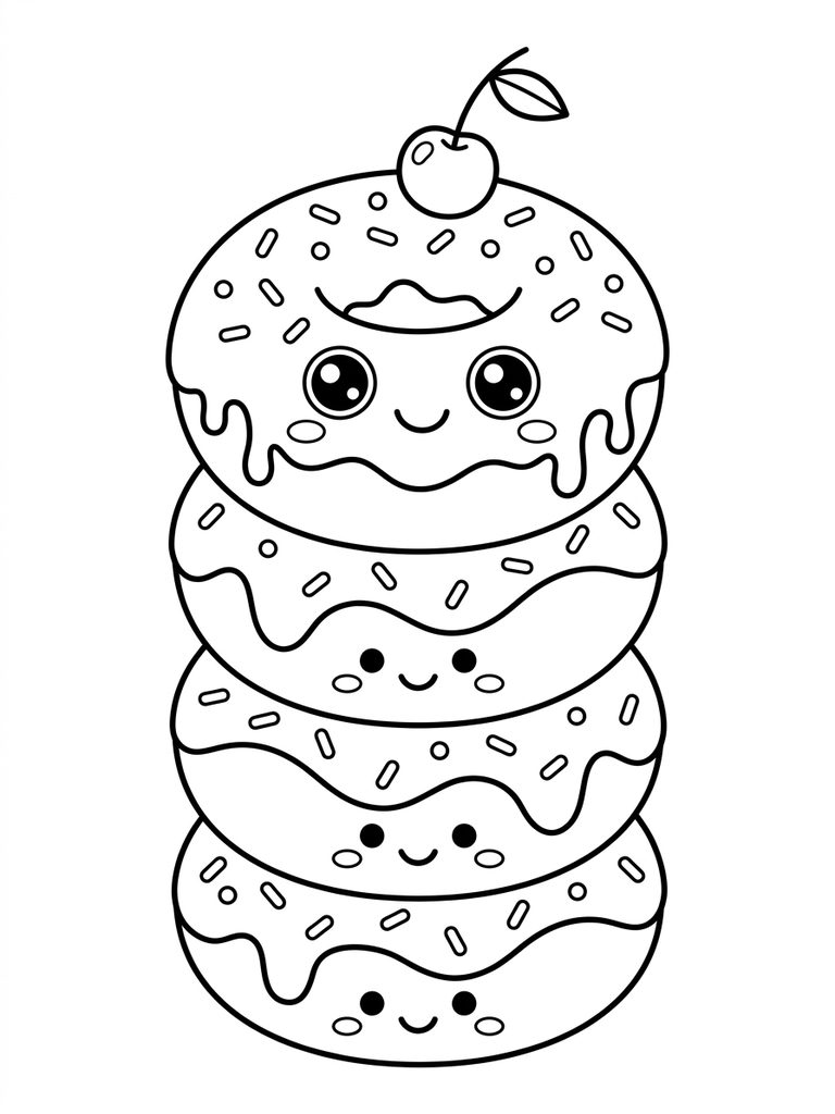 Kawaii Donut Stack Coloring Page