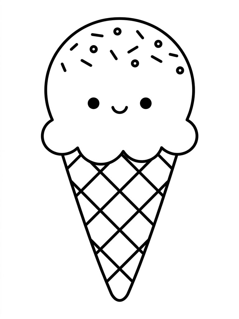 Kawaii Ice Cream Cone With Sprinkles Coloring Page