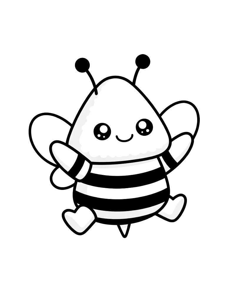 Kawaii Onigiri Rice Ball Dressed As A Bee With A Tiny Stinger Coloring Page — free printable for kids and adults