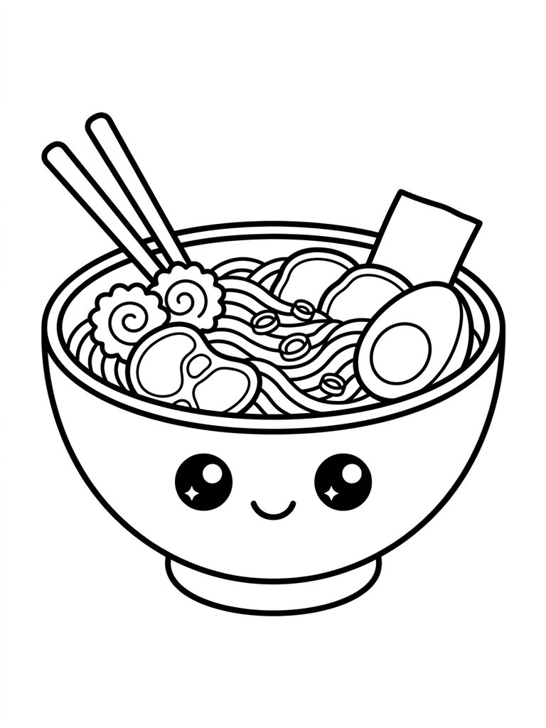 Kawaii Ramen Bowl Coloring Page