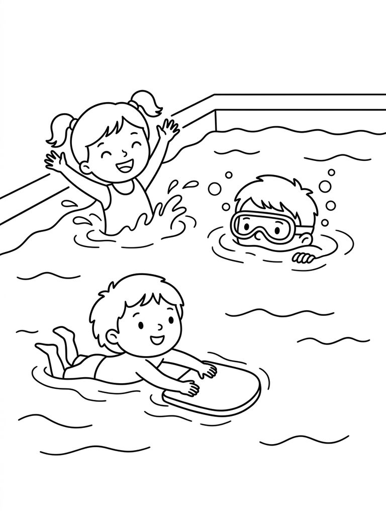 Kids Swimming In Pool Coloring Page
