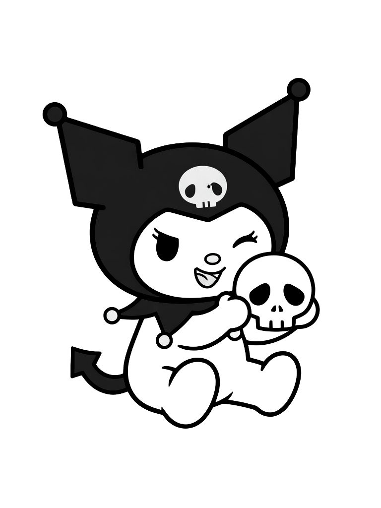Kuromi Mischievous Cute Pose With Skull Coloring Page