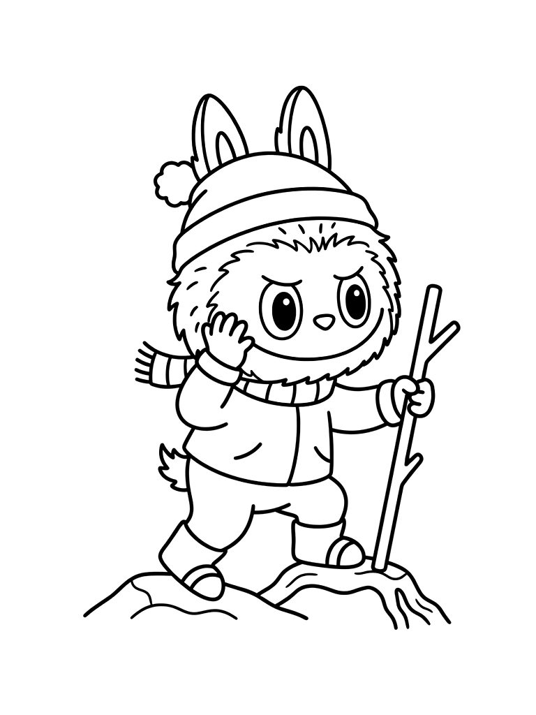 Labubu Adventure Exploring Forest coloring page — free printable for kids and adults