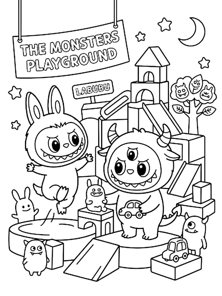 Labubu And The Monsters Vinyl Art Toy Scenes coloring page — free printable for kids and adults