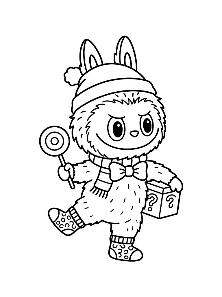 Labubu Blind Box Monster Doll With Pastel Accessories coloring page — free printable for kids and adults