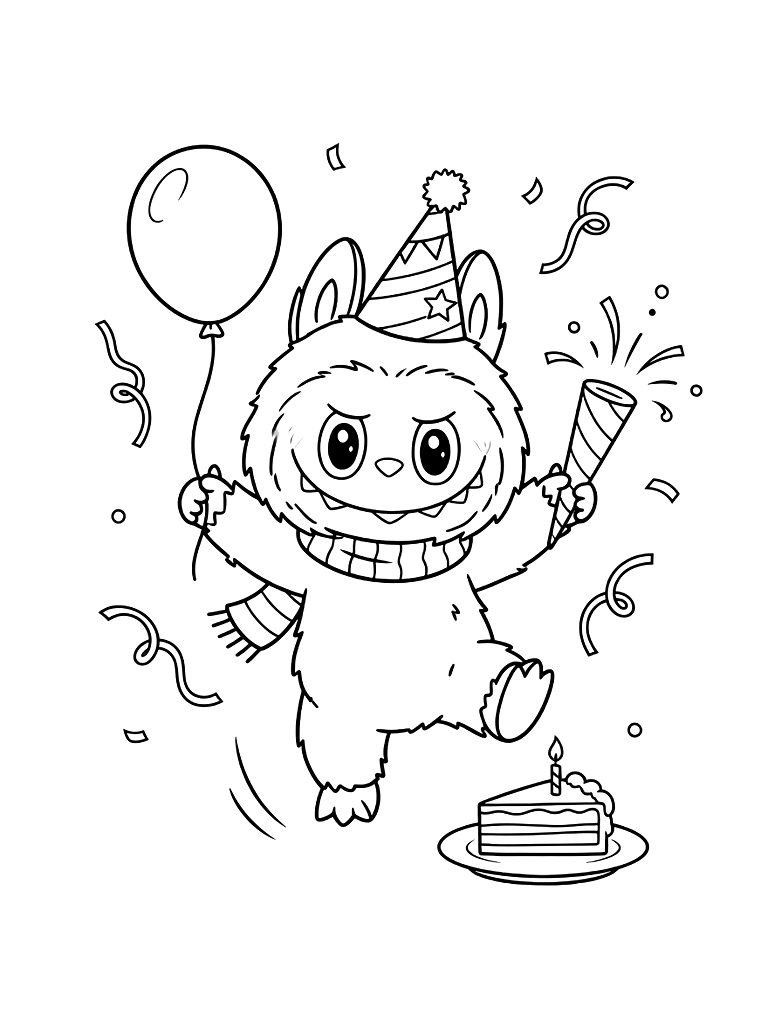 Labubu Celebrating Party Scene coloring page — free printable for kids and adults