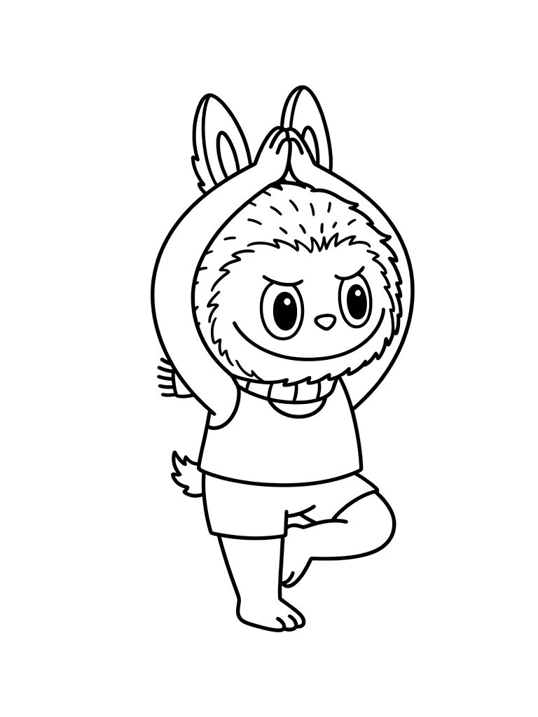 Labubu Doing Yoga Pose coloring page — free printable for kids and adults