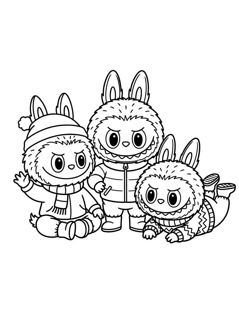 Labubu Group Of The Monsters coloring page — free printable for kids and adults