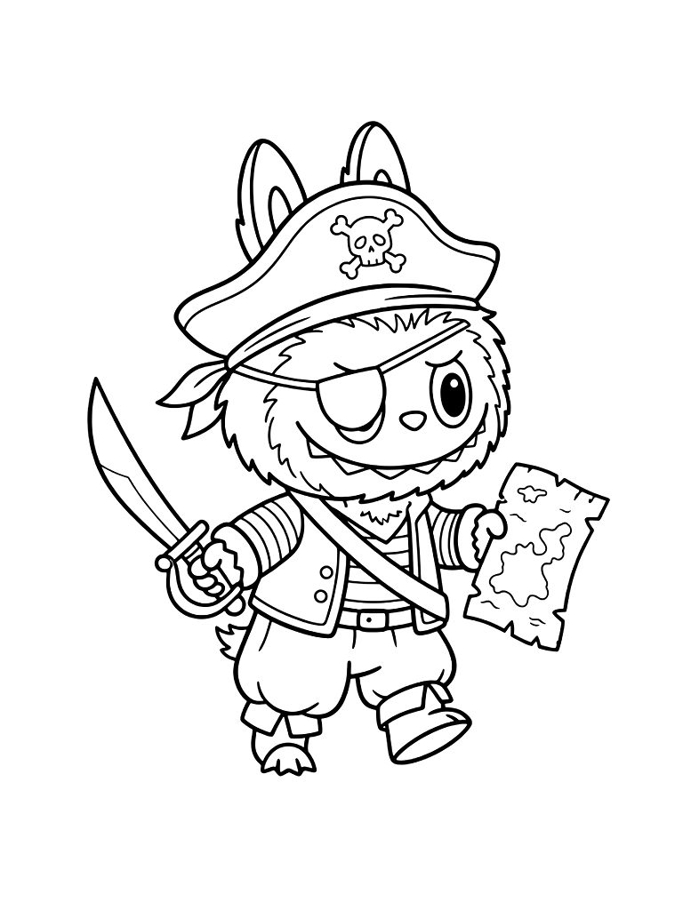Labubu Pirate Costume coloring page — free printable for kids and adults