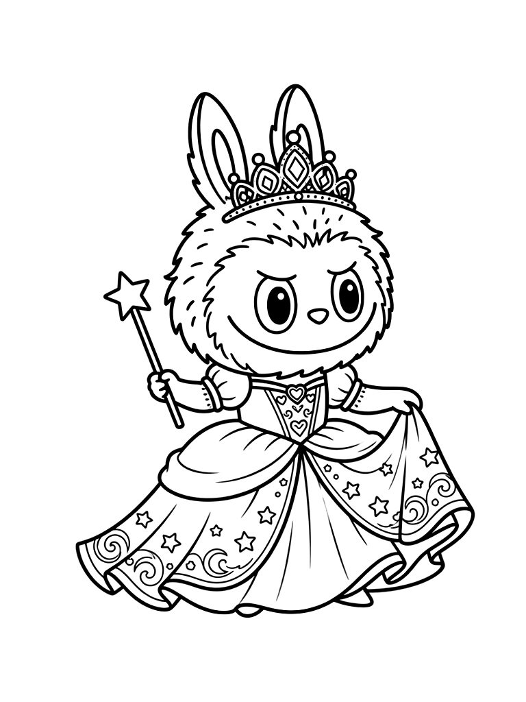 Labubu Princess Dress Up coloring page — free printable for kids and adults