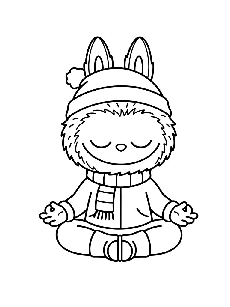 Labubu Relaxing Meditation Pose coloring page — free printable for kids and adults