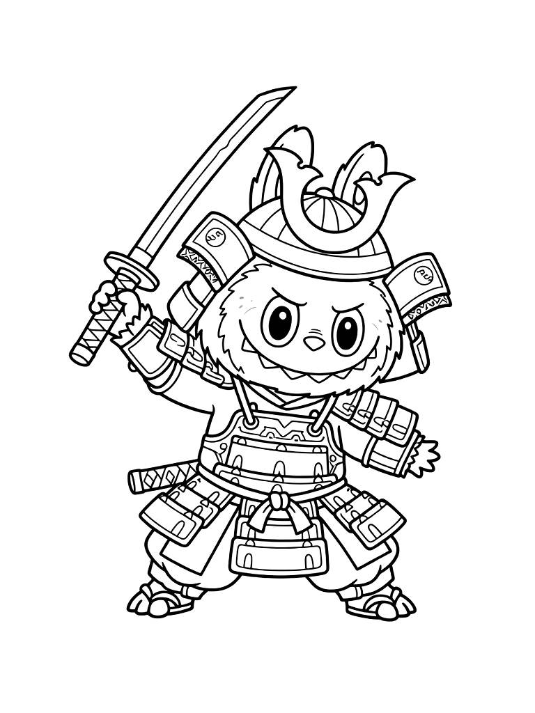 Labubu Samurai Costume Pose Coloring Page
