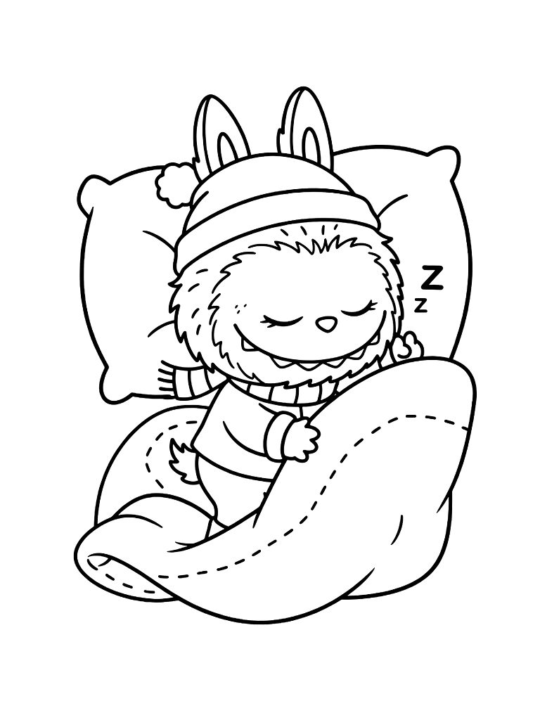 Labubu Sleeping Cozy Moment coloring page — free printable for kids and adults