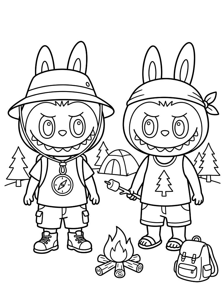 Labubu Summer Camping Outfits coloring page — free printable for kids and adults