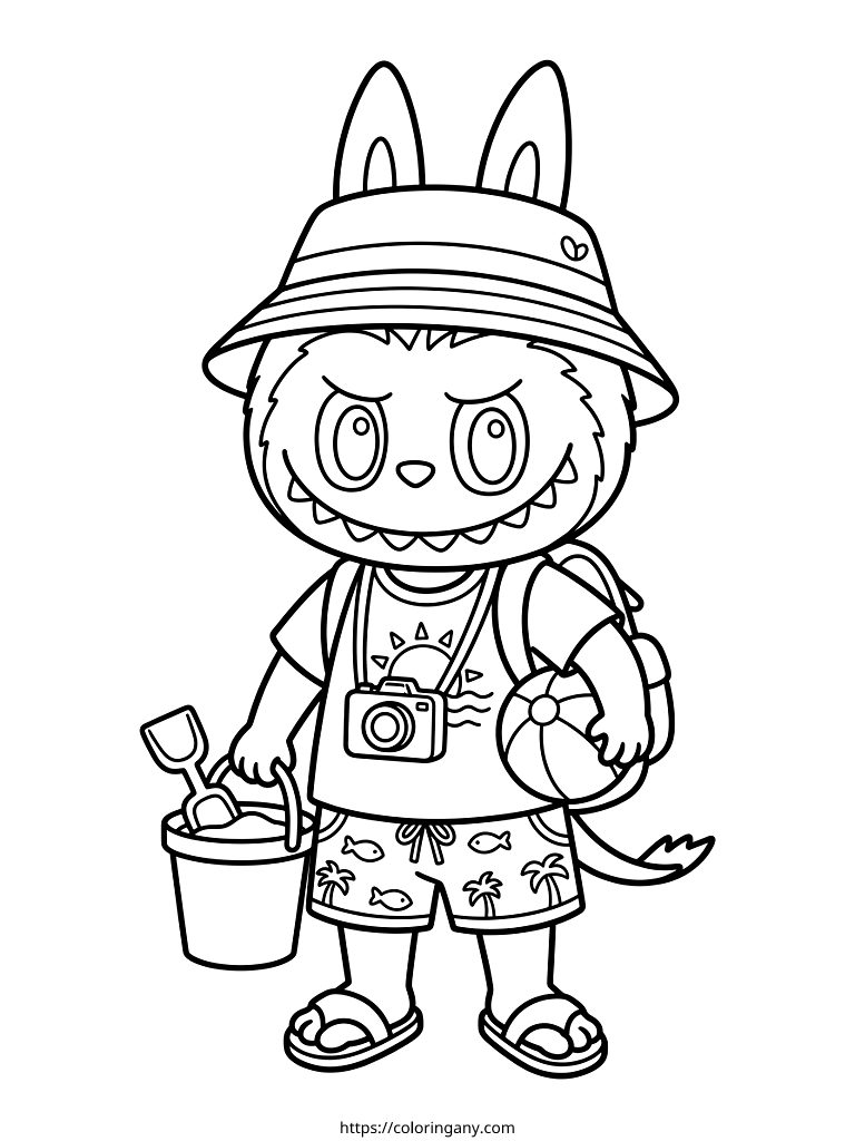 Labubu Summer Vacation & Beach Outfits Coloring Page
