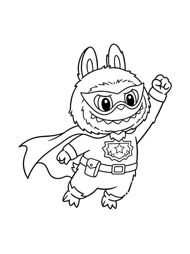 Labubu Superhero Costume Coloring Page