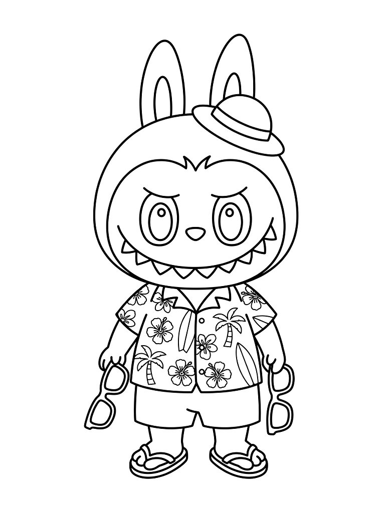 Labubu Wearing Summer Beach Outfits coloring page — free printable for kids and adults