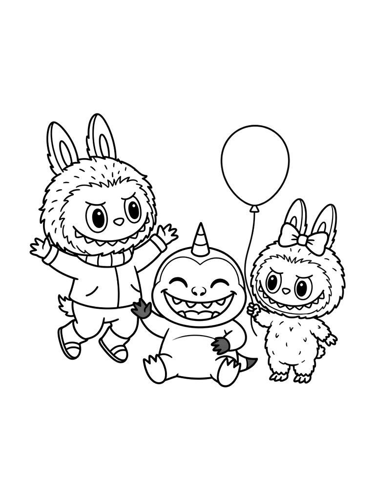 Labubu With Zimomo And Friends Group Coloring Page