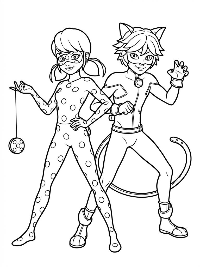 Ladybug And Cat Noir Duo Pose / Team Up Coloring Page