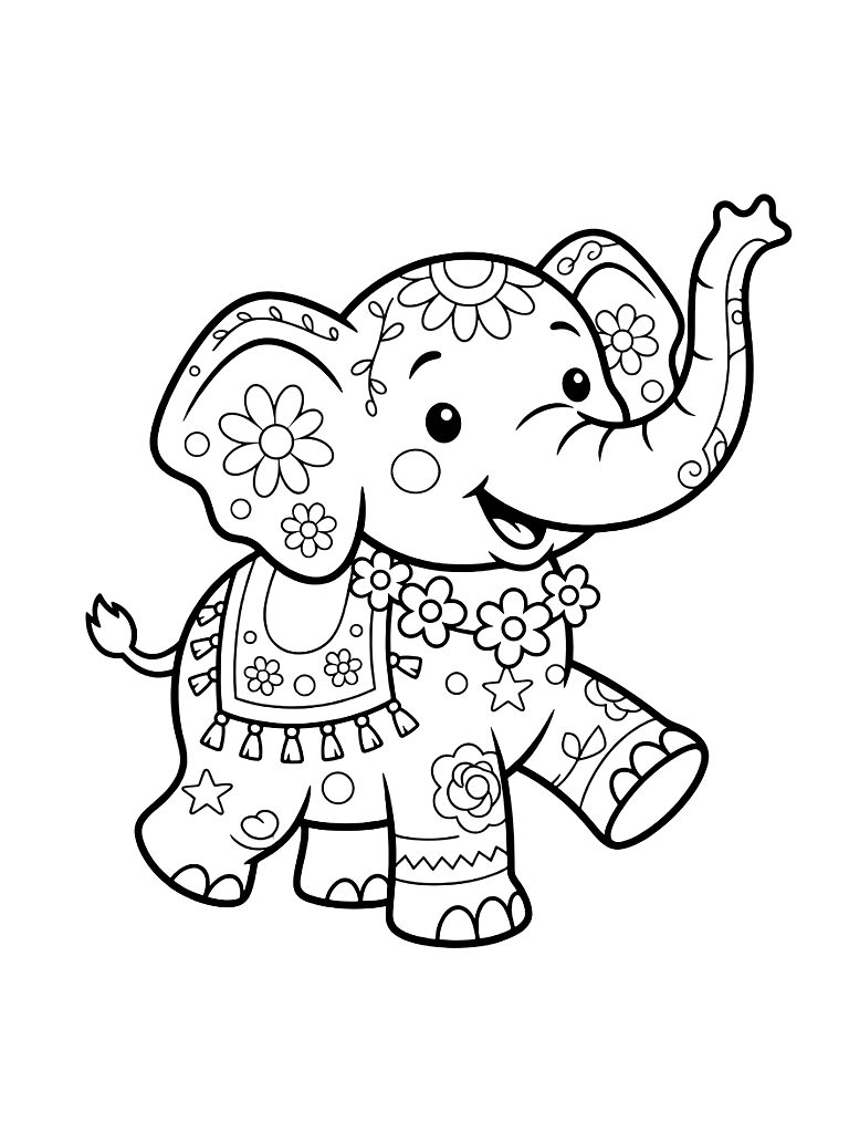 Large Elephant Decorated With Festive Patterns And Flowers For A Parade Coloring Page — free printable for kids and adults