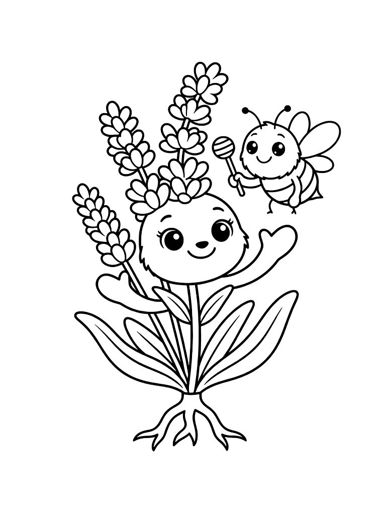 Lavender And Bee Coloring Page