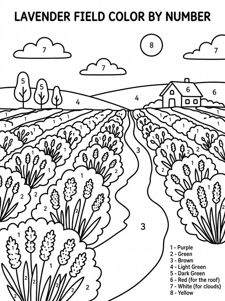 Lavender Field Color By Number Coloring Page