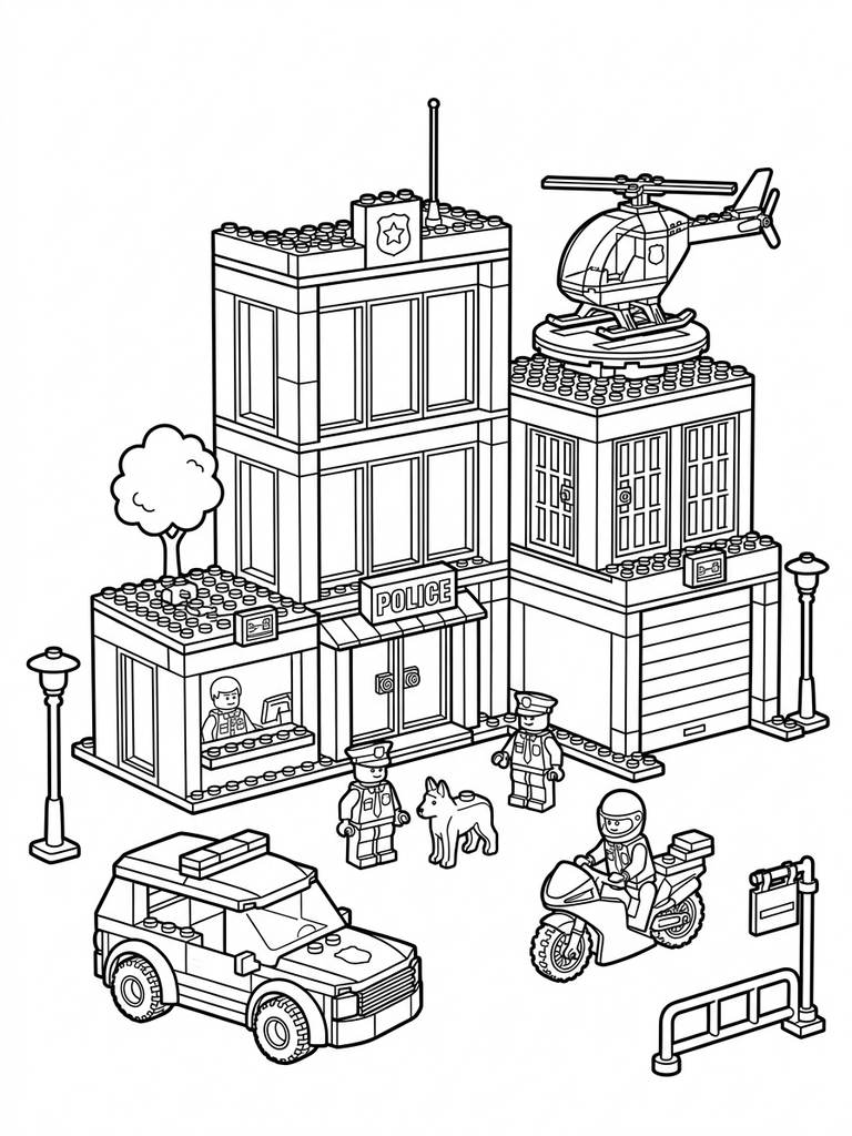 LEGO City Police Station And Vehicles Coloring Page