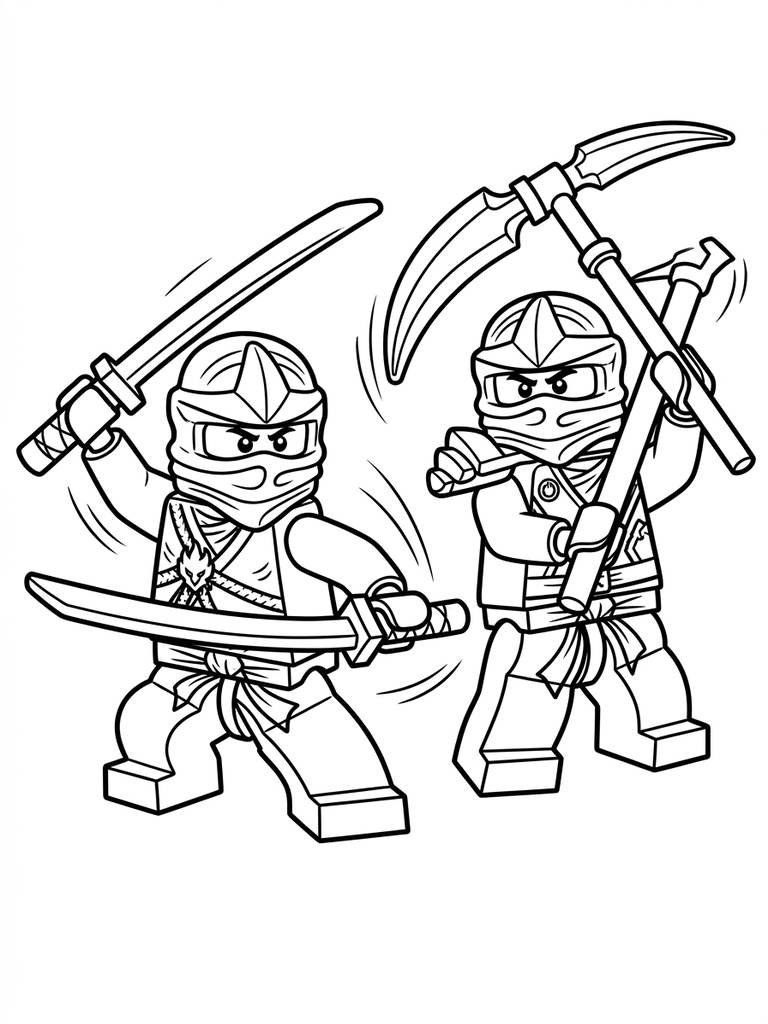 LEGO Ninjago Warriors In Battle Pose Coloring Page