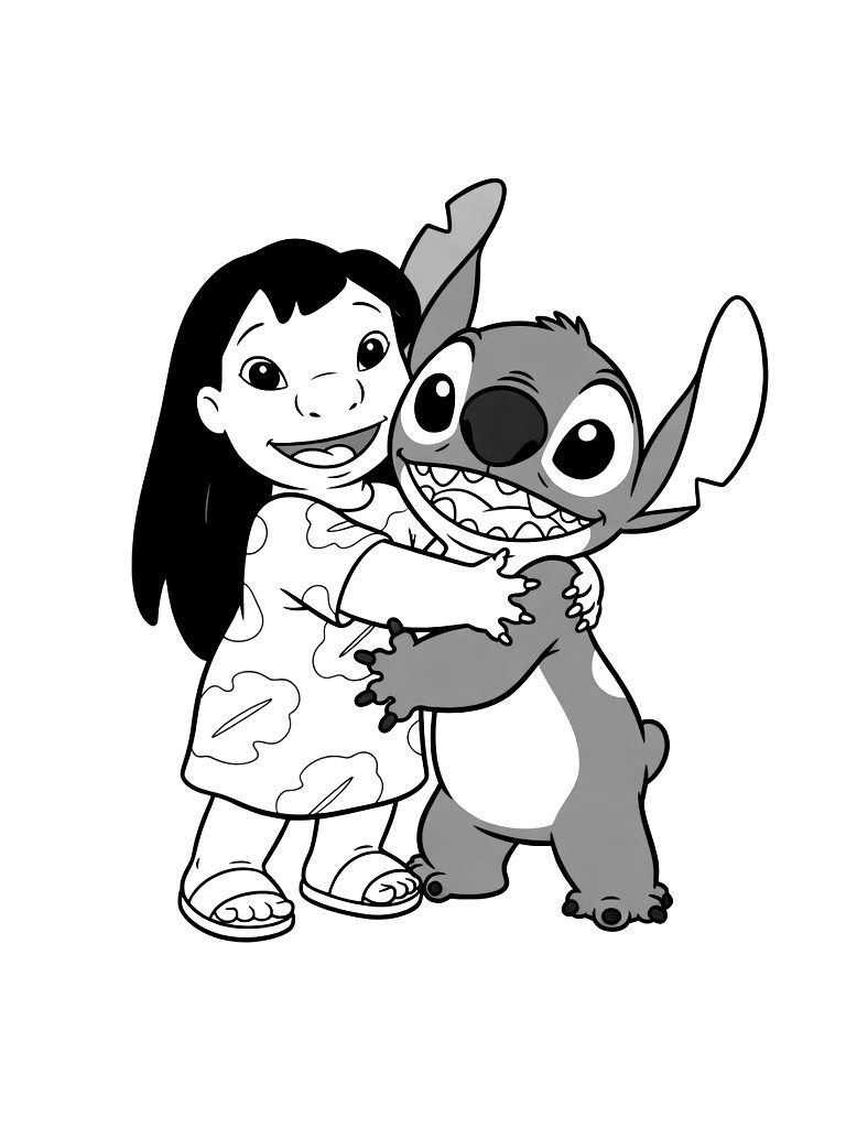 Lilo And Stitch Hugging Coloring Page