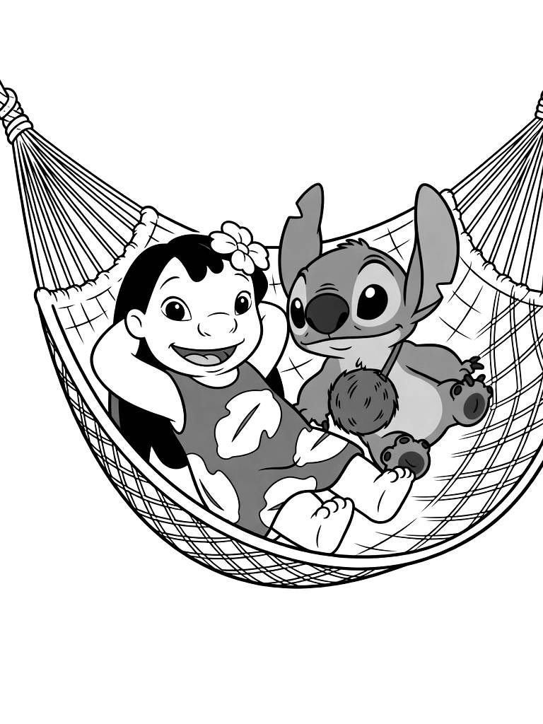 Lilo And Stitch On Hammock Coloring Page