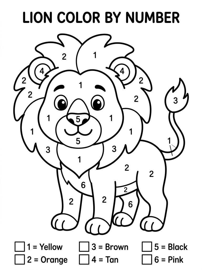 Lion Color By Number Coloring Page