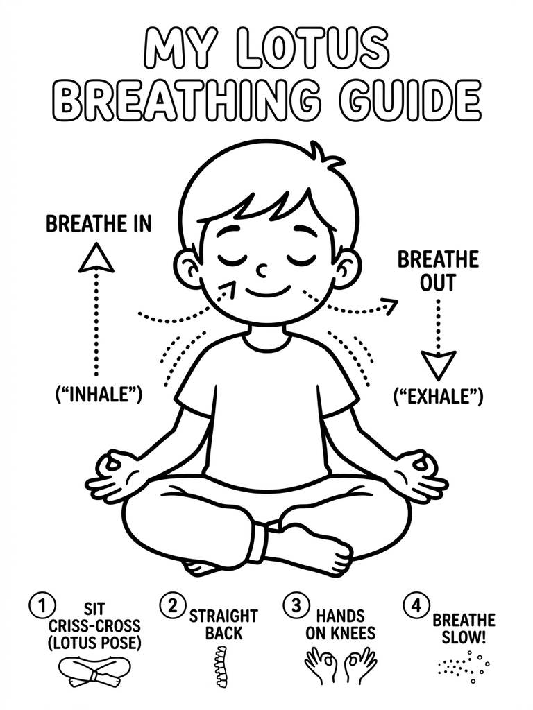 Lotus Position Breathing Guide coloring page — free printable for kids and adults