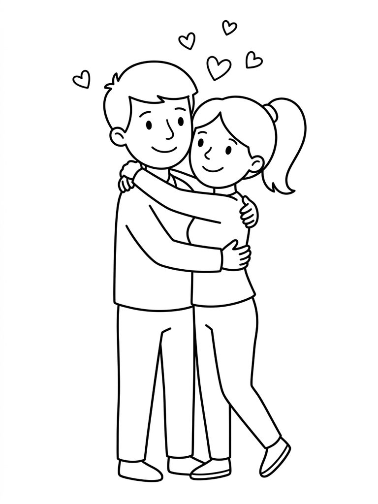 Love Couple / Hugging Or Kissing Scene Coloring Page